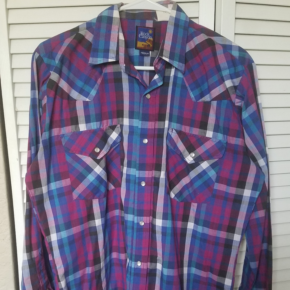 Purple plaid long sleeve button up dress shirt